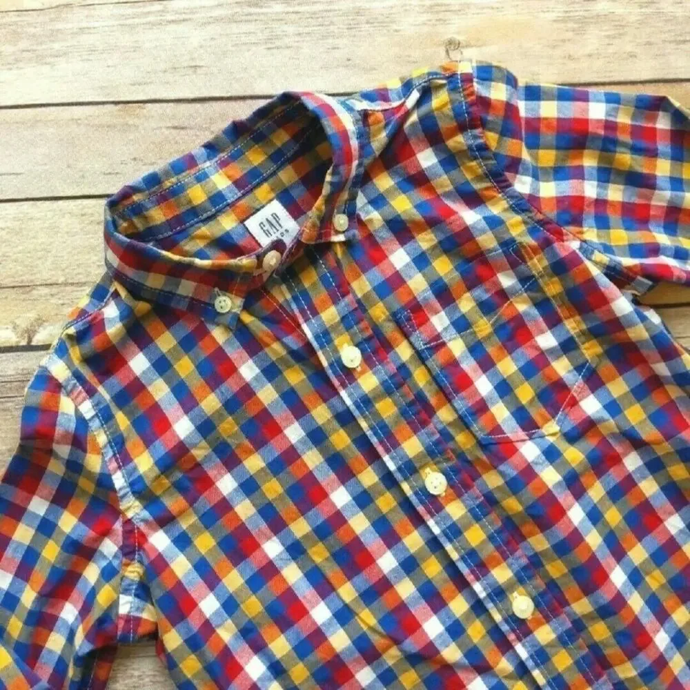 Gap Boys Plaid Button-Down Shirt, Long-Sleeve, Collared, XS (4-5Y)